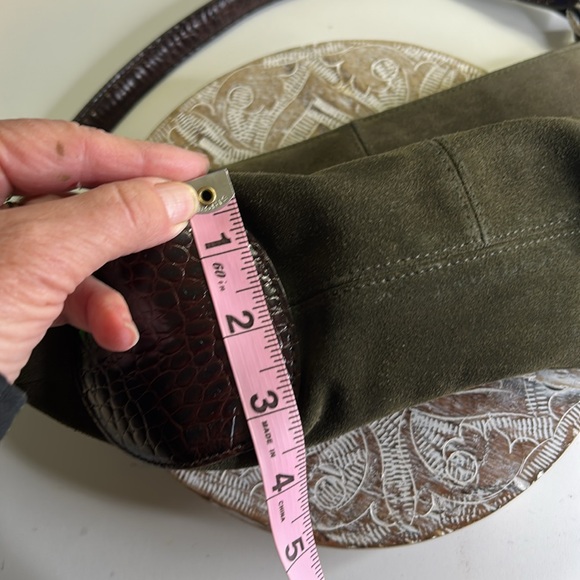 RALPH LAUREN GREEN SUEDE LEATHER, ANIMAL PRINT LEATHER STRAPS PURSE - Picture 14 of 14